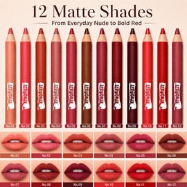 FORSEEKUP Lip Liner Set,Matte Nude Pink Brown Lip Pencils,01-12PCS