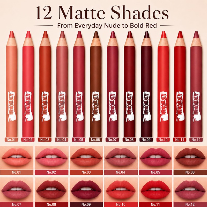 FORSEEKUP Lip Liner Set,Matte Nude Pink Brown Lip Pencils,01-12PCS
