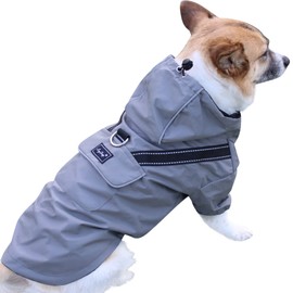 JoyDaog Premium Dog Raincoat with Hood for Medium Dogs,Outdoor Sports Waterproof Dog Rain Jacket,Puppy Raincoat with Pockets,Grey M
