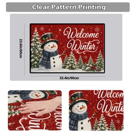 Winter Snowman Door Mat 35 x 23 Inch Non Slip Rubber Backed Entryway Rug, Soft Entrance Mat for Front Door, Kitchen, Bedroom, Holiday Home Decor