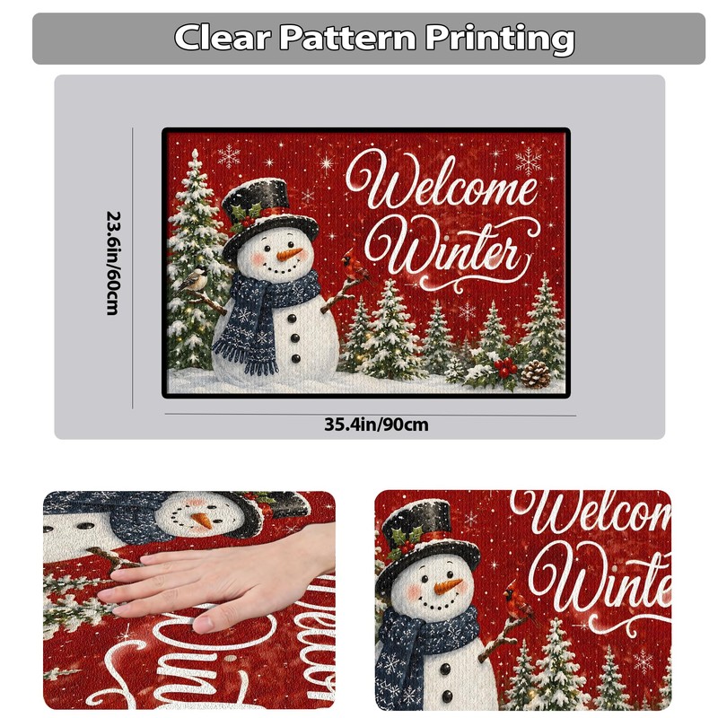 Winter Snowman Door Mat 35 x 23 Inch Non Slip
