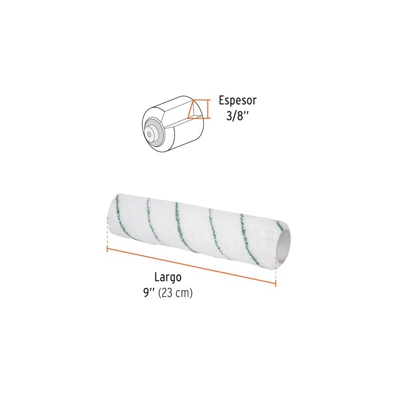 TRUPER Repuesto rodillo para pintar, 9 x 3/8', de microfibra