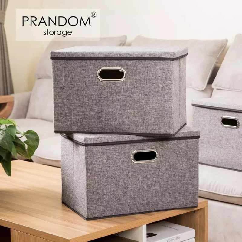 PRANDOM Large Collapsible Storage Bins without Lids 3-Pack Linen Fabric