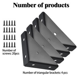 L&M Trapeziform Angle Brackets 4 PCS , Shelf Brackets Heavy Duty Triangular Bracket Fastener, Cold Rolled Steel Braces Joining Support for Desk Bed Edge，Furniture Fastening