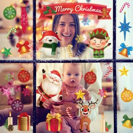 WALPLUS Xmas Window Decorations Reusable Christmas Window Clings Double Sided Christmas Window Stickers Removable Christmas Window Decorations 59 PCS