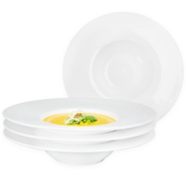 dingdaer Soup Plates Ceramics Rimmed Plates Set of 4, 10.2 Oz With Wide Rim Salad Bowls for Soup, Dessert,Spaghetti, for Kitchen and Eating, Microwave Dishwasher Safe, 10.1 Inch