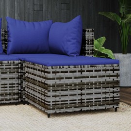 TREATLIFE HOME Relaxing Outdoor Footrest with Cushion, Weather-Resistant Rattan, Dark Blue Cushion for Patio, Gray