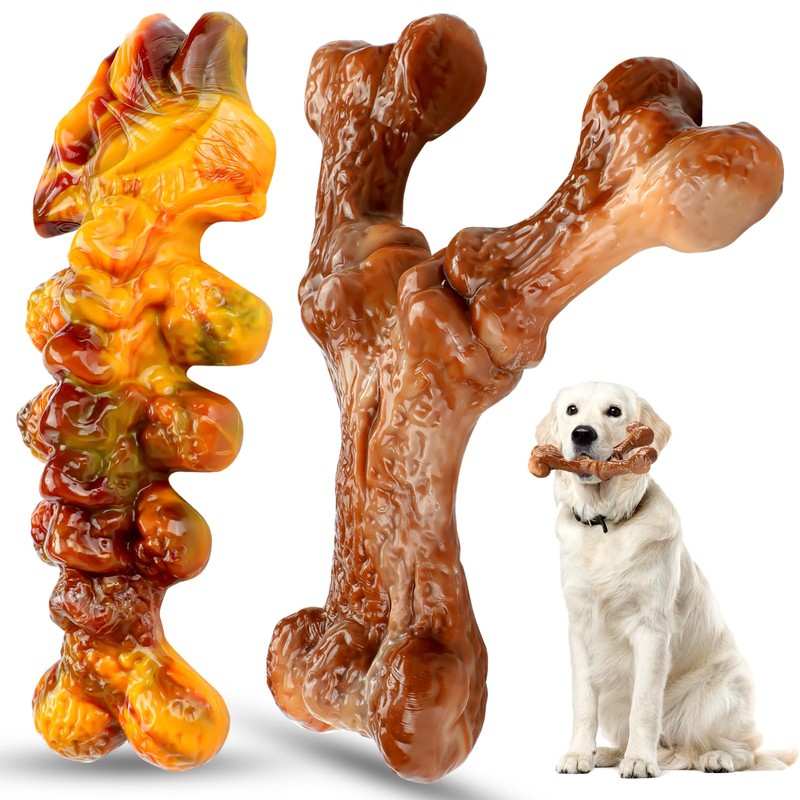 Aroocke 2-Pack Tough Large Dog Chew Toys - Bacon Flavor,