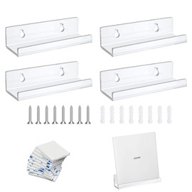 Pack of 4 Vinyl Record Wall Mounts, Vinyl Record Stands, Wall Mount, Transparent Acrylic Records, Plate Shelf with Screws for Records, Photo Album and Collectibles