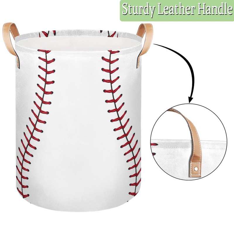 Bardic Large Laundry Basket Baseball Texture Laundry Hamper with Leather