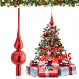 JOYUE Christmas Tree Topper Glass Matt Christmas Tree Topper Silver 26 cm Christmas Tree Decoration Tree Topper Red Christmas Tree Topper Christmas Tree Star Topper (Red)