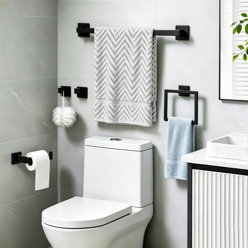 VELIMAX Mattle Black Towel Bar, SUS304 Stainless Steel Bathroom Hardware