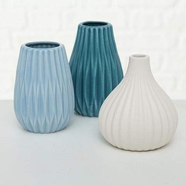 Boltze Wilma Vase 3 Assorted Height 12 cm Blue Stoneware