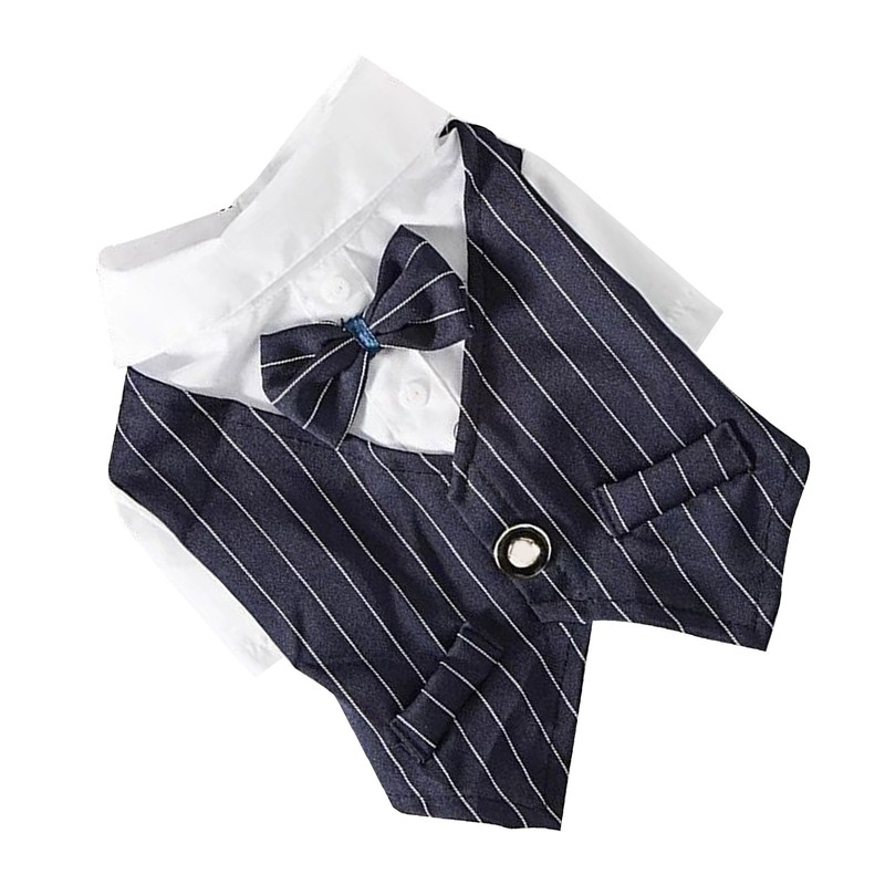 Pet Suit Bow Decor Striped Breathable Dog Cat Wedding Shirt
