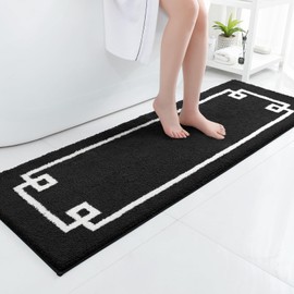 HOMEIDEAS Bathroom Runner Rugs, Soft and Water Absorbent Long Bath Mat, Non-Slip Fluffy Soft Plush Microfiber Carpet (Black and White, 20x60)