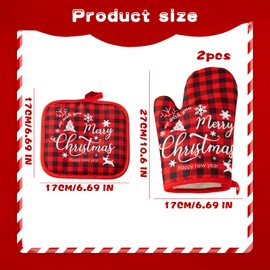 Christmas Oven Glove and Pot Holder Set Heat Resistant Non-Slip Cooking Gloves for Cooking, Baking and Grilling Kitchen Tool