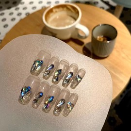 JIEADJIE Press on Nails Elves, Nail Finish Handmade Painted Nail Art，Design by Nail Technician, SML Size… (Small, White Elf Long)