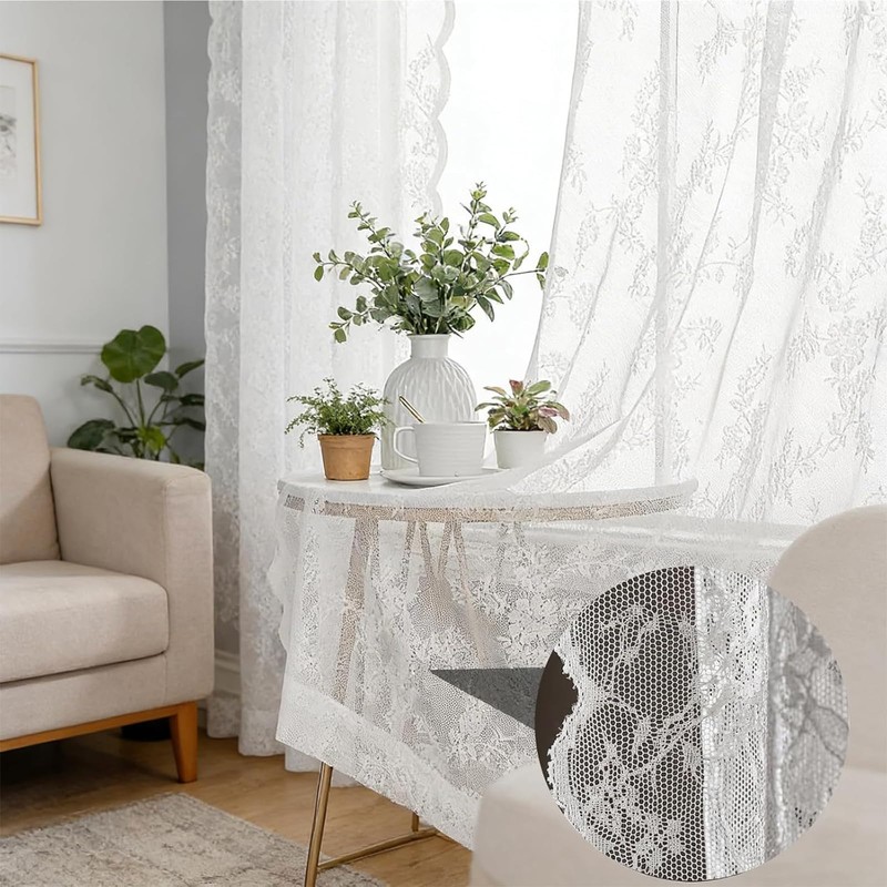 CtiUjdx 2 Panels Lace Curtains, Net Curtains for Windows with