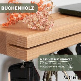ASTREIN® | Schlüsselbrett aus Holz | Magnetisches Schlüsselbrett | Schlüsselaufbewahrung aus Buche | Schlüsselhalter mit Ablage | Key Holder | XXL Ablage (Buche)