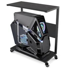 360Tronics Computer Tower Stand, C-Shape Large PC Stand Gaming Computer ATX-Case Storage, 2-Tier Mobile CPU Holder Cart Laptop Standing Table with Rolling Wheels for Home, Office, Black