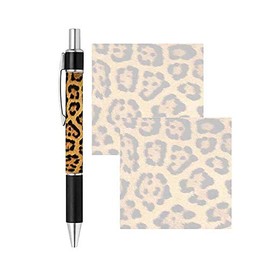 Pen and Sticky Note Pads - Stationery Gift Set - Wildlife Theme Design - Paper Memo Office Business School Supplies (Leopard Animal Print)