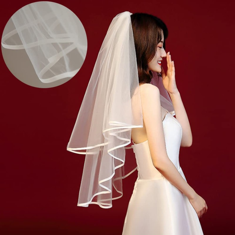 Tosenk Bride Veil, Bridal Headdress Veil with Comb, Short, Popular,