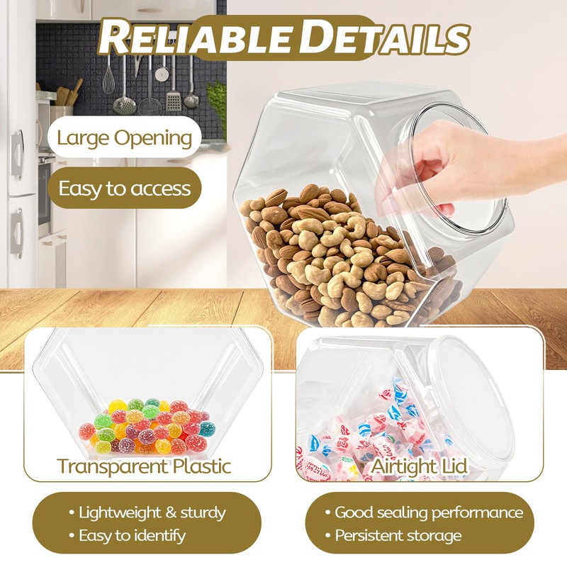 Woozettn Plastic Candy Jar,Hexagon Cookie Jars for Kitchen,Clear Hexagonal Containers