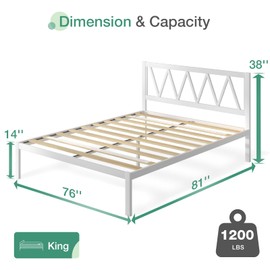 Novilla King Size Bed Frame, Metal Platform Bed Frame with Headboard, Wood Slats Support, No Box Spring Needed, Durable and Safe, Easy Assembly, White