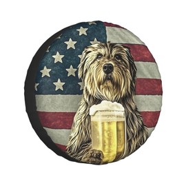 American Flag Dog Beer Spare Tire Cover Wheel Protectors Waterproof UV Resistant Wheel Covers Universal Fit for SUV Truck Rv Trailer Camper Travel Accessories 15 inch