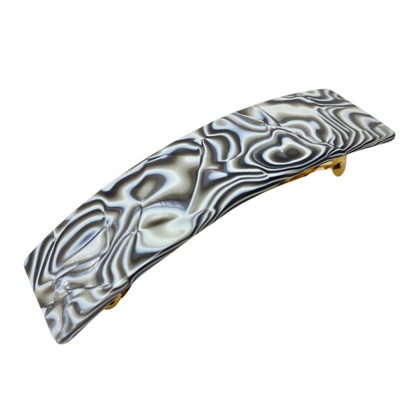 French Amie Rectangular Gray Magma 3 1/4” Celluloid Acetate Handmade Automatic Hair Clip Barrette with Sturdy Golden Clasp for Women and Girls, Made in France