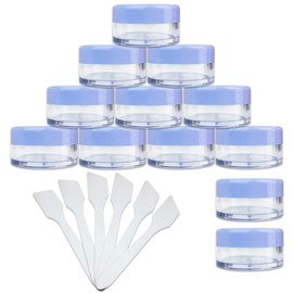 Beauticom® 12 Pieces 10G/10ML Clear Plastic Jars with Lavender Blue Lids Refillable Cosmetic Cream Eye Shadow Nails Powder Gems Cosmetic Samples (Includes 6 Pieces Spatulas)