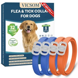 Dog Flea and Tick Collar 4 Pack, Waterproof Adjustable Collar for Dogs and Puppies, 32-Month Prevention, Blue & Orange