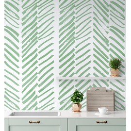 Guvana Green and White Peel and Stick Wallpaper Green Line Pattern Wallpaper Stripe Contact Paper 17.7"x118" Self Adhesive Wallpaper DIY Contact Paper Removable Wallpaper for Bedroom Accent Wall Decor