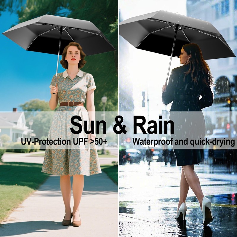 Moorrlii Automatic Mini Travel Windproof Folding Umbrella - UV Protection,
