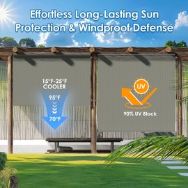 OOTONAT Roller Shades for Patio 7' W x 6' H, Exterior Cordless Shades Roll Up Outdoor Blinds with 90% UV Protection for Porch Gazebo Pergola Balcony Backyard, Dark Grey