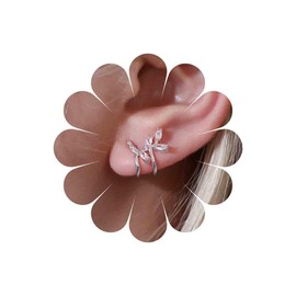 Inilbran Boho Crystal Leaf Cuff Stud Earrings Gold CZ Leaf Ear Wrap Stud Earrings Vintage Leaf Clip Earrings No Piercing Earrings Jewellery for Women and Girls, Crystal