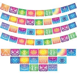 SEPGLITTER Mexican Party Banners 4 Pack, 72 Feet Fiesta Party Banner Cinco de Mayo Party Decorations Plastic Dia De Los Muertos Papel Picado Banner Mexican Fiesta Themed Party Day of the Dead Supplies
