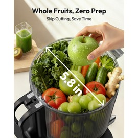 Juicer Machines, EUHOMY 5.8" Wide Feed Chute Cold Press Juicer for Whole Vegetables & Fruits with 400W, High Juice Yield, Easy to clean, Black Stainless Steel