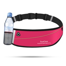 SooGree Slim Running Belt Fanny Packs for Women Men,Water Bottle Holder Hydration Fanny Pouch,Waterproof Sport Waist Pack with Reflective Strip,Runner Belt Bag for Running Cycling Camping Gym (Pink)