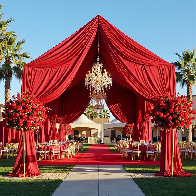 20ftx20ft Red Backdrop Ceiling Drapes,4Panels 20ft Height Wrinkle Free Tent