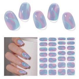 DUKASOU Semi Cured Gel Nail Strips,28 PCS Gel Nail Stickers Nails Wraps for Women (Colorful Aurora),Long Lasting Stickers with UV Light Required,Easy to Apply