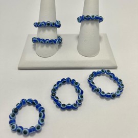 Evil Eye Bead Rings - Blue Beads on White Base with Central Beads - Color: Evil Eye