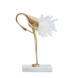 suruim Elegant Gold Crane Bird Statues with Crystal Tail Accents, Decorative Brass Figurines for Home Decor (White C)