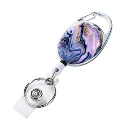 Badge Reel Retractable Badge Holder with Retractable Keychain for Keys Cute Name Nurse Decorative Badge Reels with Belt Clip on ID Card Holders (Pretty Marble A-3)
