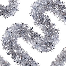 26.2 ft Christmas Tinsel Garland Xmas Party Metallic Tinsel Twist Garland Glitter Christmas Tree Hanging Wreath Decor for Staircase Railing Banister Indoor Outdoor Ornament (Silver)