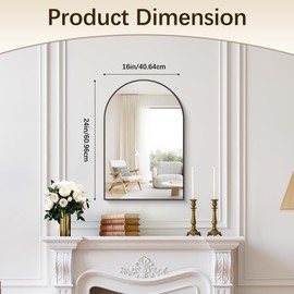 VALORMIR Black Arched Mirror 16x24 Inch, Bathroom Mirror for Over Sink, Small Wall Mounted Vanity Mirror with Aluminum Alloy Frame, Tempered Glass Arch Top Wall Mirror for Entryway, Living Room
