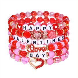 Beaded Stretch Bracelets Valentines Day Bracelets for Women Love Heart Elastic Stackable Bracelets Valentine's Day Gifts