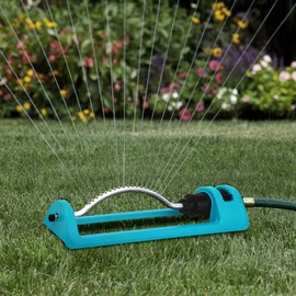 Lawn Sprinkler, 18-Hole Brass Nozzle Oscillating Watering, Gardening Tool for Lawns up to 3,600 Square Feet, Nozzle Cleaning Tool Build on The End of The Product, Blue