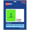 Avery Printable Sticker Paper, 8-1/2" x 11", Full-Sheet Labels, Neon
