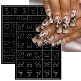 6 Sheets Airbrush Stencil Nail Stickers for Nails Art Flowers Flame Heart Star Butterfly Flame Nail Art Stickers French Hollow Auxiliary Design Nail Guides Decals DIY Salon Manicure Templates Tool
